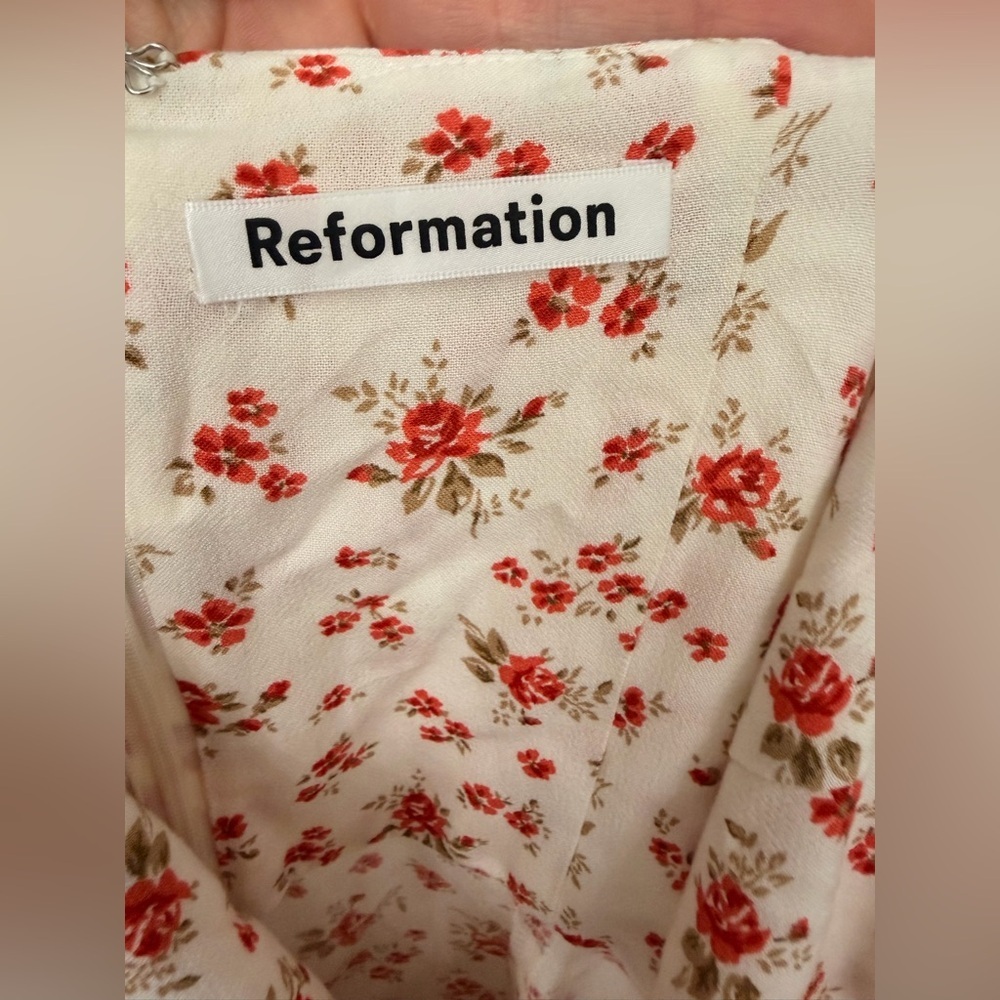 Reformation Bisque Red & White Floral Dress Size 4 - Picture 5 of 8